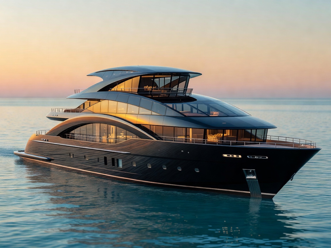 Superyacht Yas with curved futuristic glass superstructure